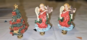 Set Of 3 Lamp Shade Finials 2 Angel Finials, 1 Christmas Tree Finial