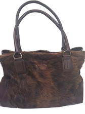 Lorenzo Coll Handtasche Damen Leder Echtfellbesatz braun groß 4 Innentaschen