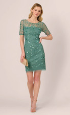 Adrianna Papell 3D Floral Beaded Dress in Green Slate Size 6