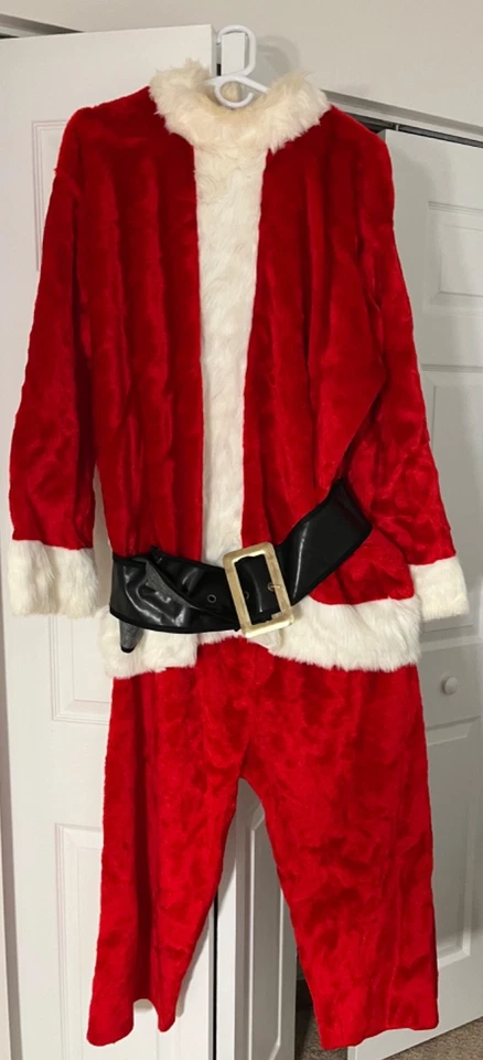 Santa Claus Christmas Suit Costume Belt Hat Beard Hair Boot Covers Pants Smock - Image 2 of 4