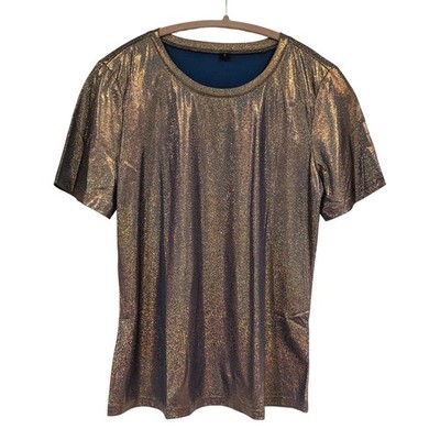 Holographic Metallic Shimmer Top Womens Small Festival Rave Party Y2K Tee