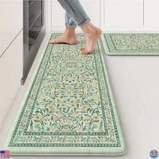 KIMODE Anti-Fatigue Kitchen Mats Set - 17.3"x29" & 17.3"x47" Non-Slip Green Rugs