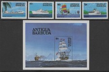 ANTIGUA 1984 SHIPS SET & MINIATURE SHEET (SG 830-34 & MS 835) MNH