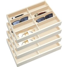 4 Pcs Beige Sunglass Organizer Trays 8 Grids Velvet Glasses Holder Jewelry Di...