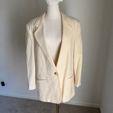 Vintage Women's Cream Blazer 100 Pure Wool Size 16 Single Button Classic