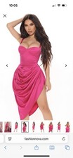Fashion Nova Fuchsia Bustier Draped High Low Dress