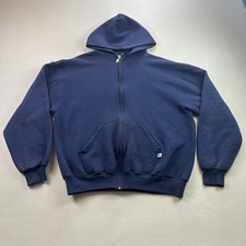 Vintage Russell Athletic Hoodie Sweatshirt Mens Large Navy Blue Full Zip 90s