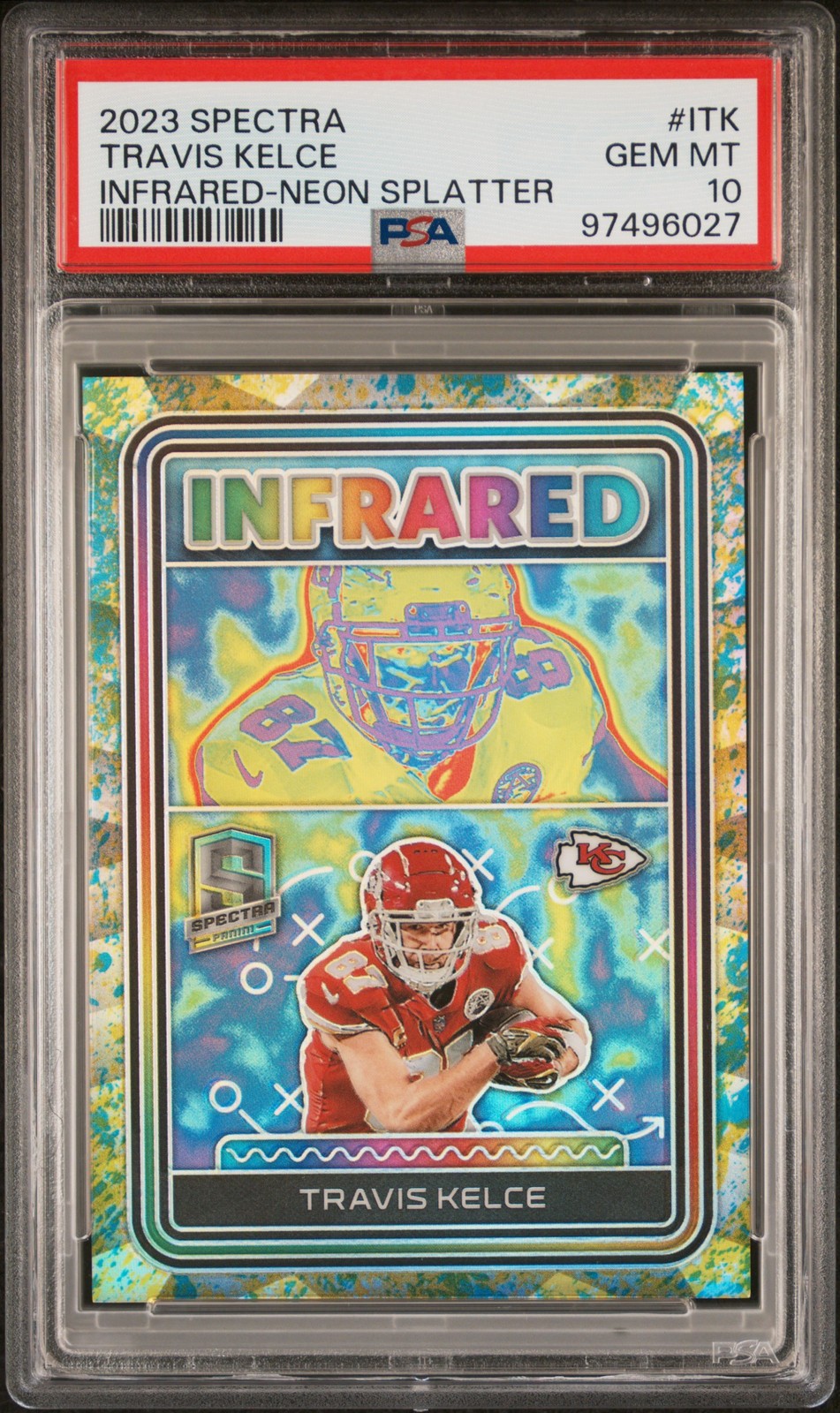 2023 Spectra Travis Kelce #7/8 PSA 10 Infrared Neon Splatter Prizm Case Hit!