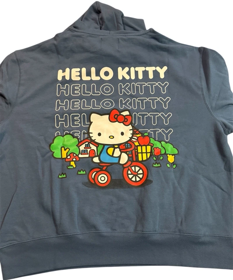 Hello Kitty толстовка с капюшоном толстовка пуловер XL старый темно-синий новый с Ярлыками синий спереди назад дизайн - Изображение 2 из 4