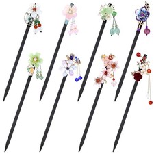 8 Pieces Vintage Asian Chinese Traditional Hanfu Flower Wooden Hair 8pcs Set D