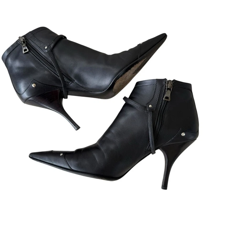 Botines PRADA Cuero Negro Tacón Hebilla Occidental Tachuela Calzature Donna Talla 36 Foto 3 de 4