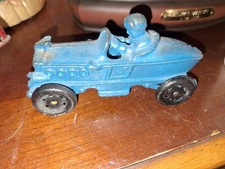 Cast Iron A C Williams Boat Tail Race Car W/ Driver & Spoked Wheels, 1930's Toy