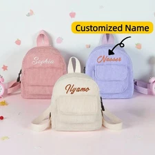 Embroidered Custom Name Personalized Corduroy Mini Backpack for Kids School Bags