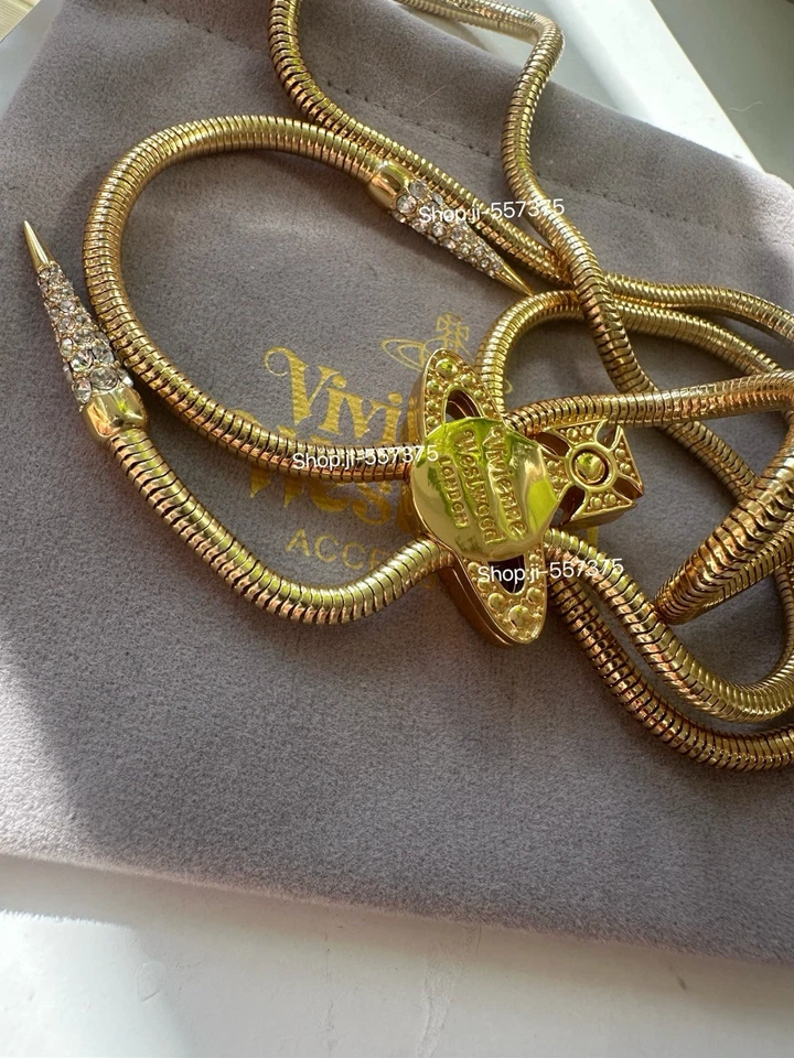 Vivienne Westwood Bolo tie Large Orbit Pendent Necklace Long Chain Gold - Image 4 of 4