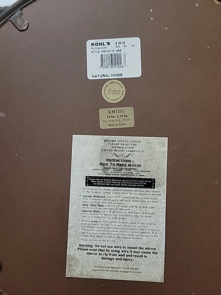 Galvanized Rustic Look Round Mirror KM120119 Natural Home 19x19 In - Image 2 of 2