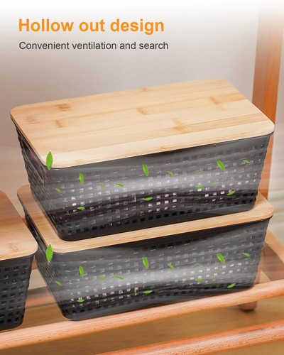 Storage Bins with Lids 10 Packs, Plastic Storage Bins with Bamboo Lids for Pa... - Picture 4 of 9
