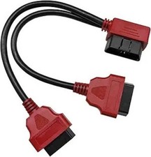 Right Angle 16 Pin OBD2 Splitter Cable, 1 Male to 2 Female Y Extens Color: Red