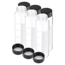 6 Pack 50ml Small Clear Glass Vials with Black Cap Glass Graduated with Label