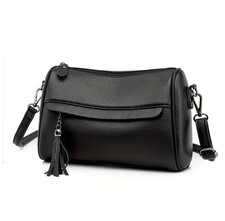 GENUINE LEATHER WOMEN'S CROSSBODY BAG / SHOULDER BAG / DETACHABLE STRAP / BLACK