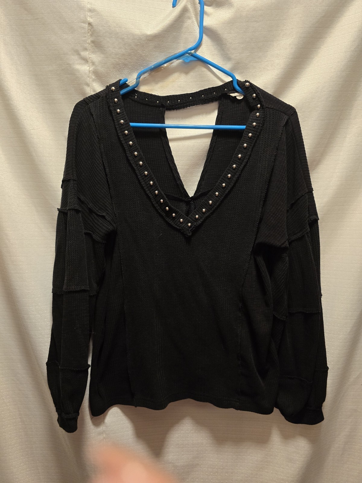 Womens Sz S POL long Sleeve Black Studded Boho Hippie Shirt Euc