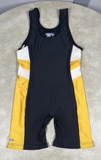 Matman Black w/ White & Yellow Side Stripes Wrestling Singlet Size Medium 1243