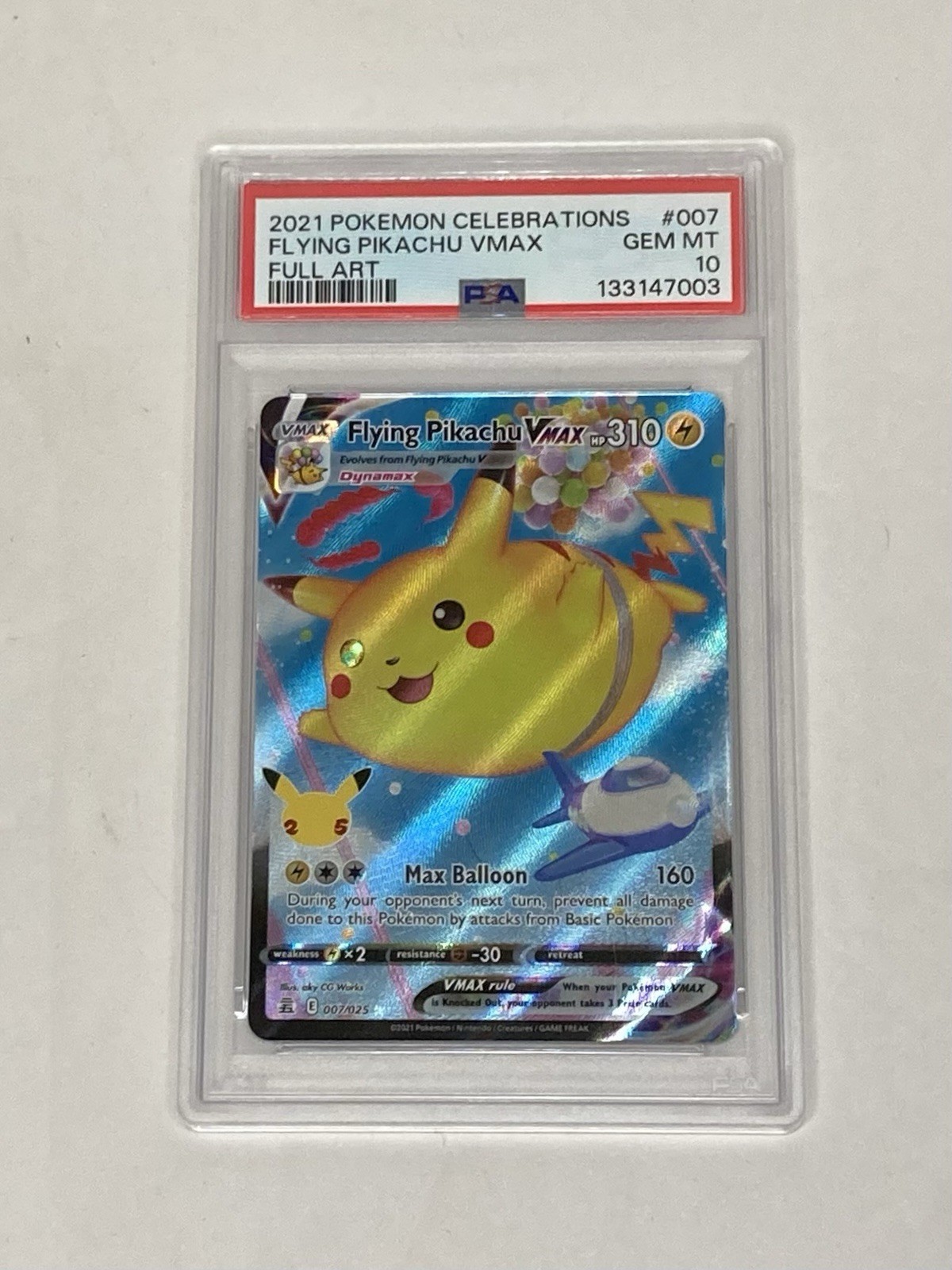 2021 Pokemon Celebrations Flying Pikachu VMAX Full Art #007 Gem Mint PSA 10