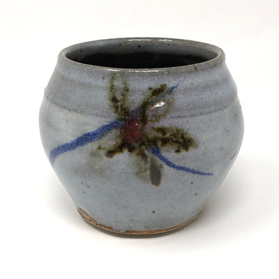 Handmade Studio Pottery Vase Planter Blue Gray Floral Artisan 4''