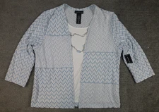 Alfred Dunner Studio Petite 2 Piece Top Necklace Blue White Geo Office NWT PM