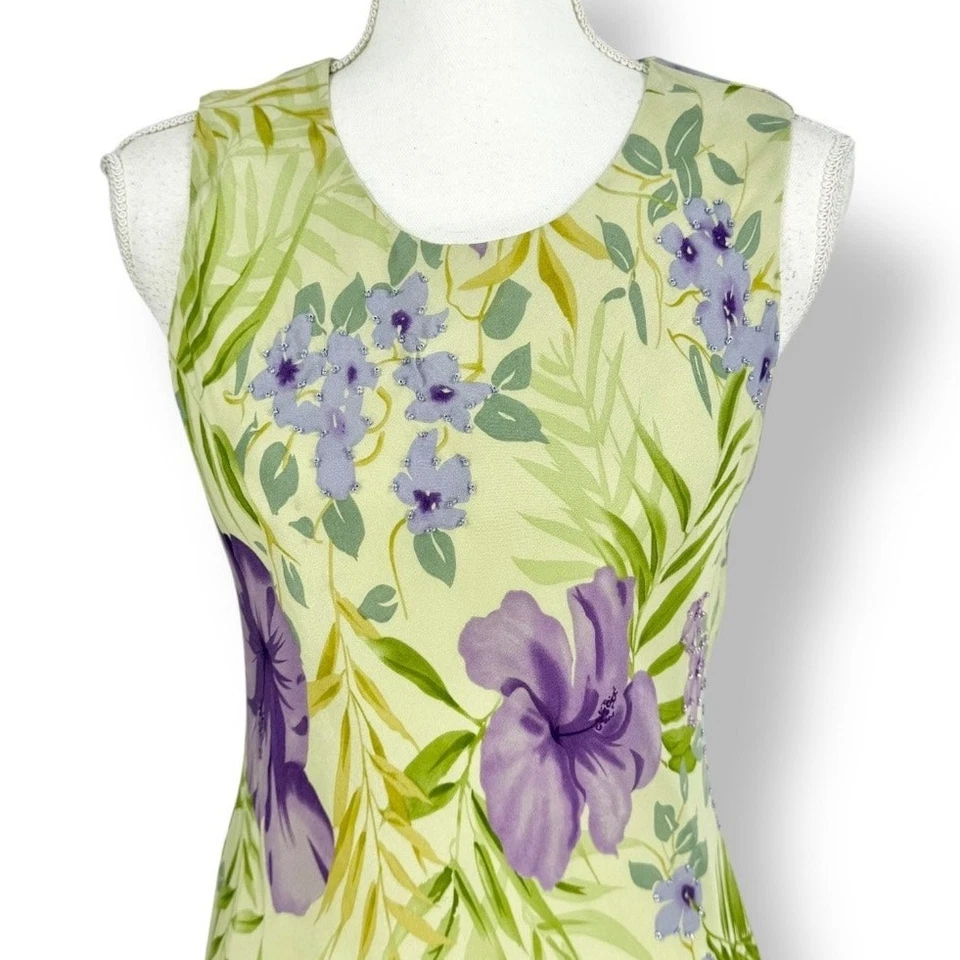 Vestido sin mangas vintage Chelsea y violeta para mujer con cuentas florales 100 % seda pequeño  Foto 4 de 4