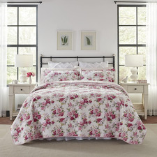 Laura Ashley - Queen Quilt Set, Reversible Cotton Bedding with Matching Shams, L