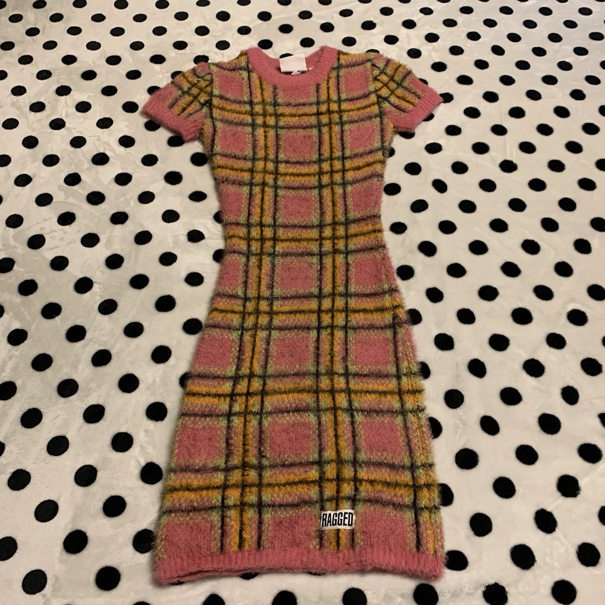 Ragged Priest Pink Yellow Plaid Knit Sweater Mini Dress Short Sleeve Size S  | eBay