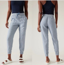 Athleta Retreat Linen Jogger Pants-Chambray Blue-Size 2