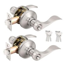 Wave Style Keyed Alike Entry Levers, Exterior Interior 2 Pack Satin Nickel