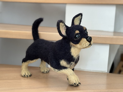 OOAK Nadel gefilzt lebensgroße Chihuahua Skulptur Bär vom Künstler