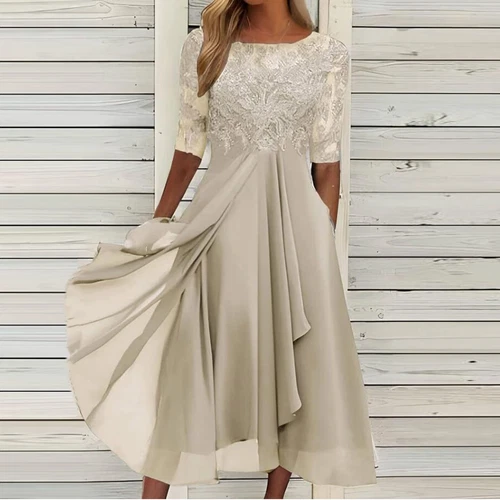 Women's Fashionstea Length Embroidery Lace Chiffon Casual Dresses for Women - Bild 12 von 31