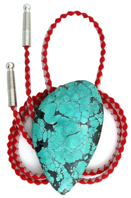 182.70 Carat Blue Spiderweb Turquoise Cabochon Gemstone Bolo Tie EBS5216/12523