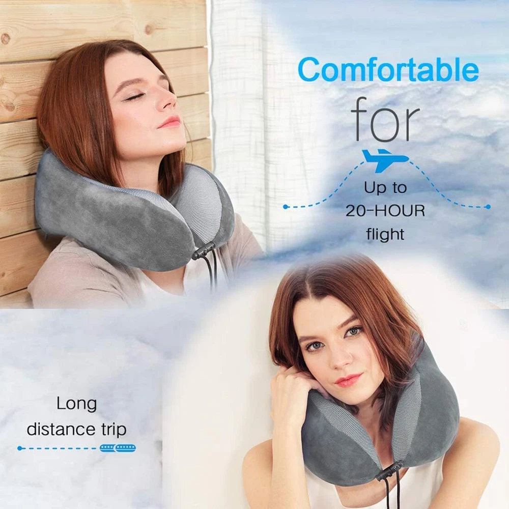 Travel Pillow, Best Memory Foam Neck Pillow Head Support Soft for Grey