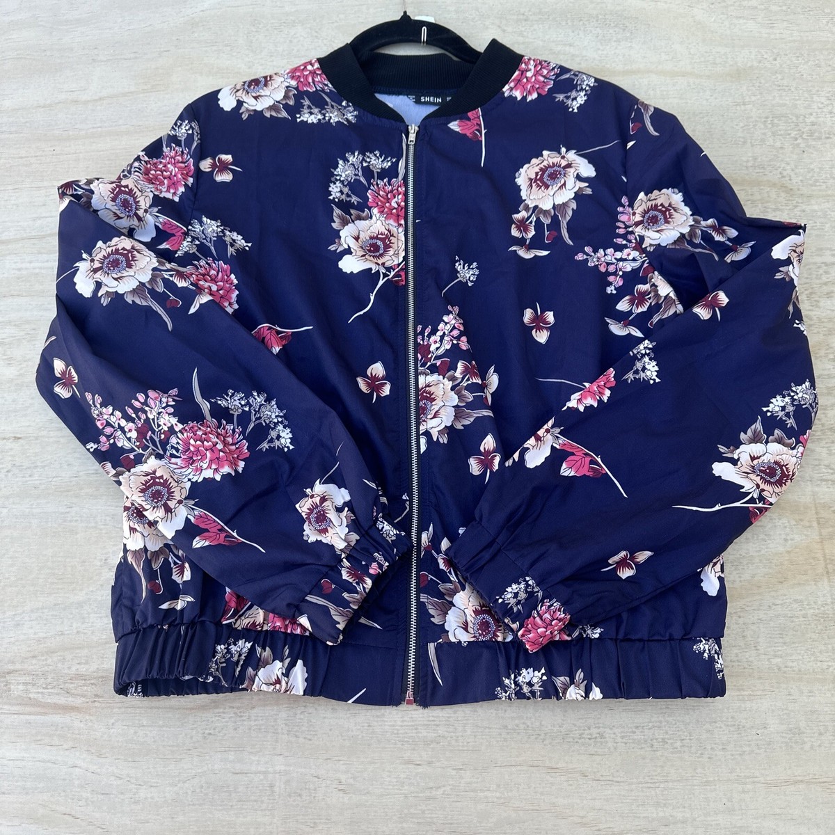 Shein Floral Jacket Women's Size Large Cottage Lightweight Zip Up