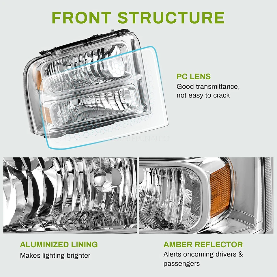 Headlight for Ford F250 F350 F450 F550 Super Duty 1999-2004 Truck Excursion - Image 3 of 4