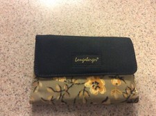 VINTAGE LONGABERGER OLIVE GREEN FLORAL MEDIUM WALLET WITH BLACK TRIM
