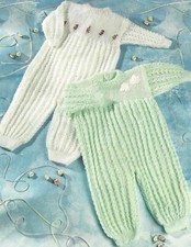 (30) Knitting Pattern - Baby's DK All in One Romper Suit 4 Sizes 16" - 22"