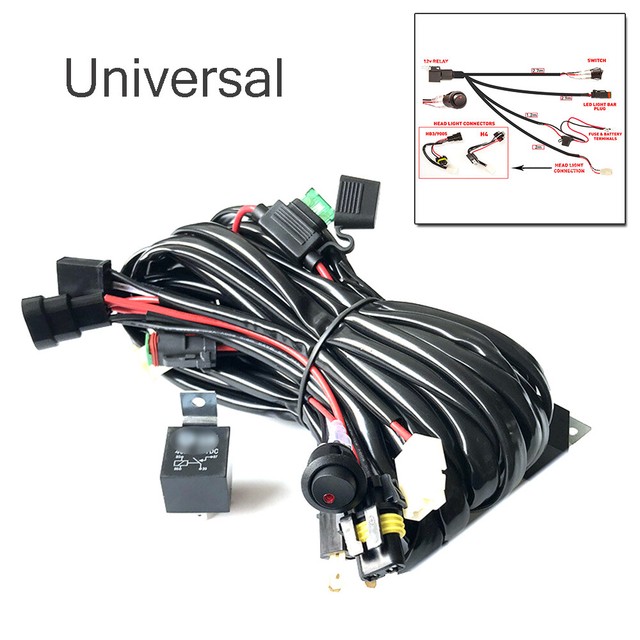 9005/H4 LED High Beam Wiring Harness light Bar 12/24V Relay Switch Kit