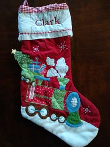 Pottery Barn Kids Quilted Train Gingham Christmas Stocking With