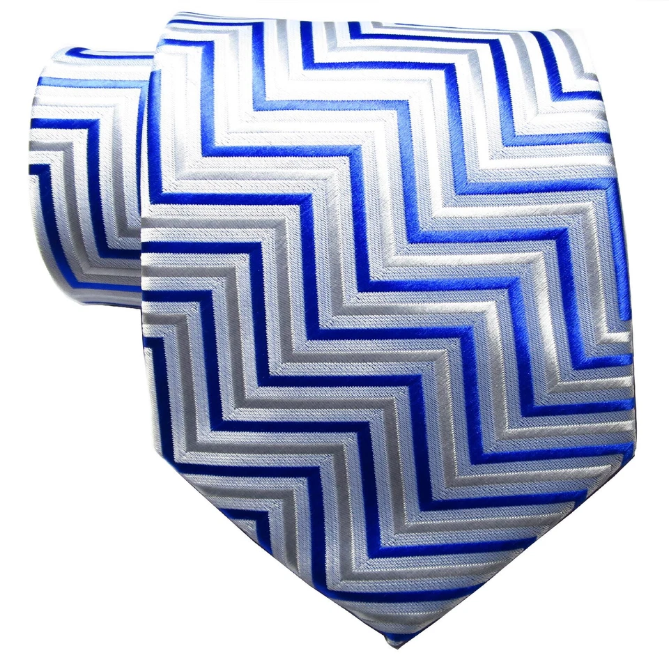 Nueva Corbata Clásica Rayas Azul Blanco JACQUARD TEJIDA 100% Seda Para Hombre Foto 2 de 2