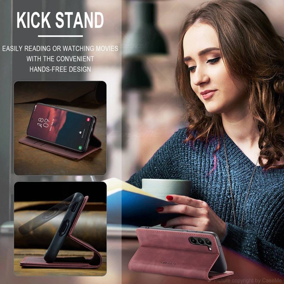 013 Premium Leather Magnetic Wallet Folding Case For iPhone 16 Pro Oppo Reno12 - Image 3 of 4