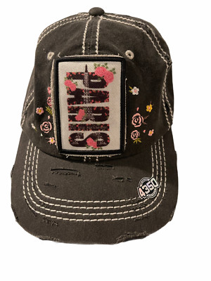 4350 District PARIS Embroidered Factory Distressed Women Baseball Cap Hat Black 