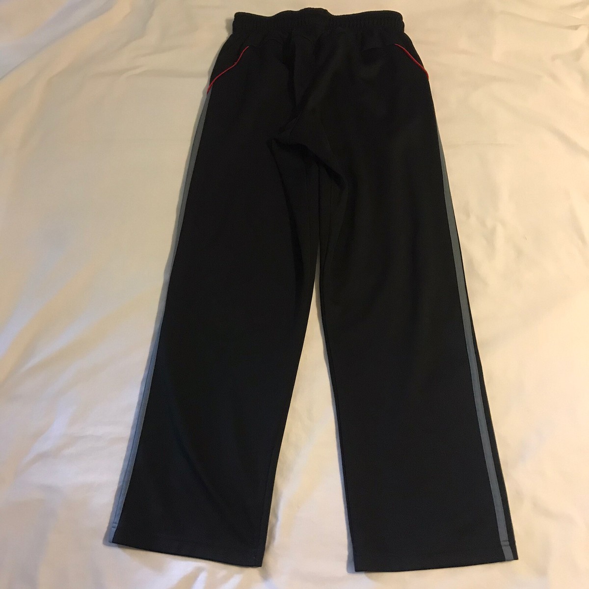 Adidas Track Pants Boys Youth Small Black Gray Red Pockets
