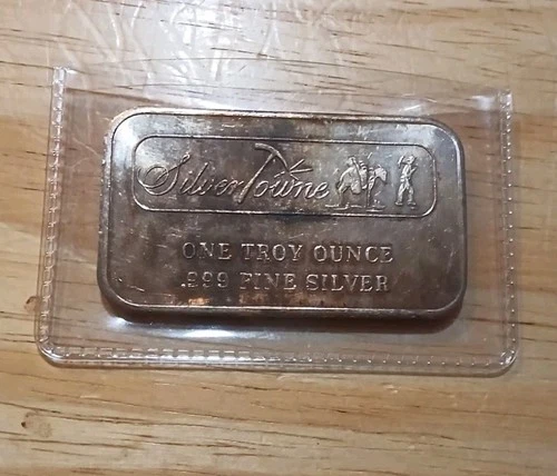 Old SilverTowne 1 Troy Ounce .999 Fine Silver Bar, Toning, Vintage Collectible