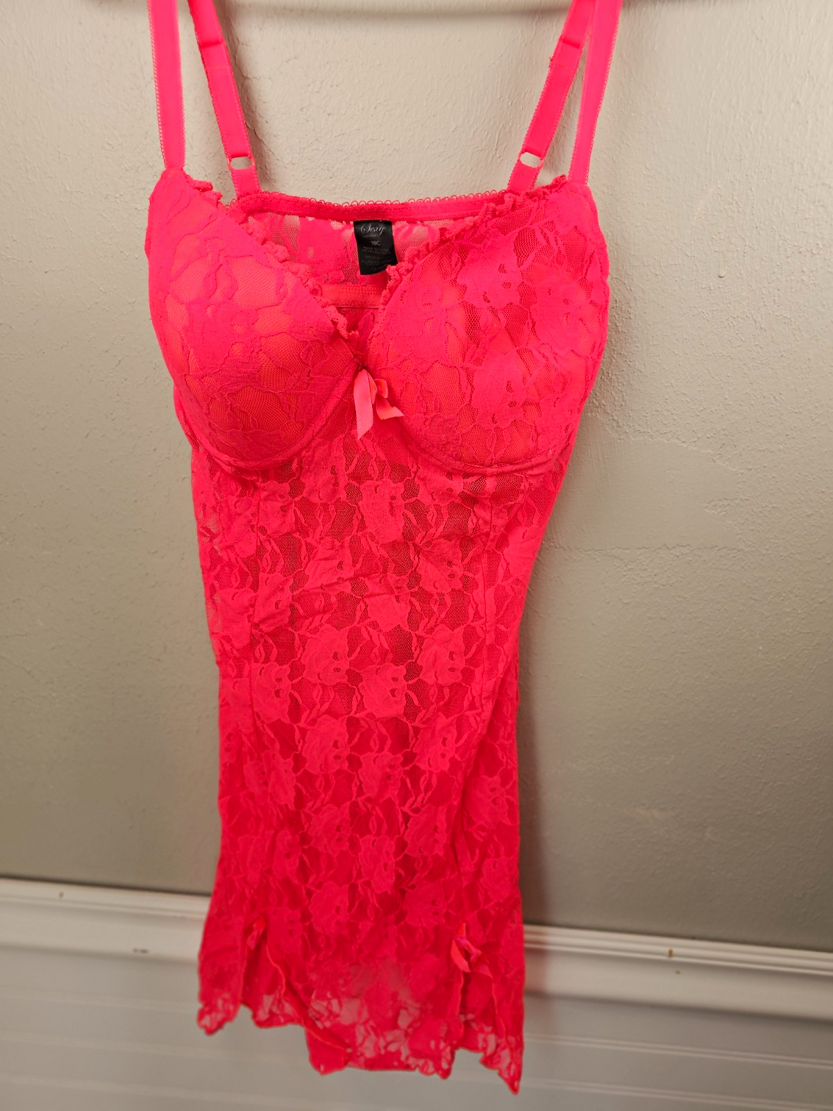 Sexy Sleepwear Pink Floral Lace Chemise Lingerie w/Adjustable Straps 38W