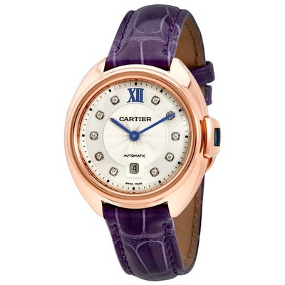 Cartier Cle 18kt Rose Gold Automatic Flinque Sunray Dial Ladies Watch WJCL0031